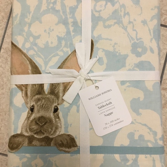 Williams Sonoma Damask Bunny Tablecloth 🐰❤️ - Picture 1 of 5